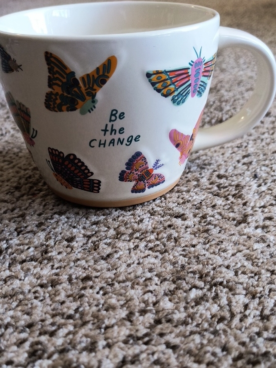 Opal House Other - White Ceramic Butterfly Mug with 'Be the Change' Message